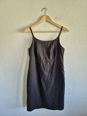 Vintage Gap Black Floral Embroidered Y2K 90s Dress Womens Size 6